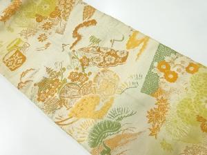 アンティーク　鼓に草花模様織出し名古屋帯（材料）